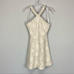 She and Sky Womens Emma Cream Lace Halter Fit Flare Dress V Neck size Small
